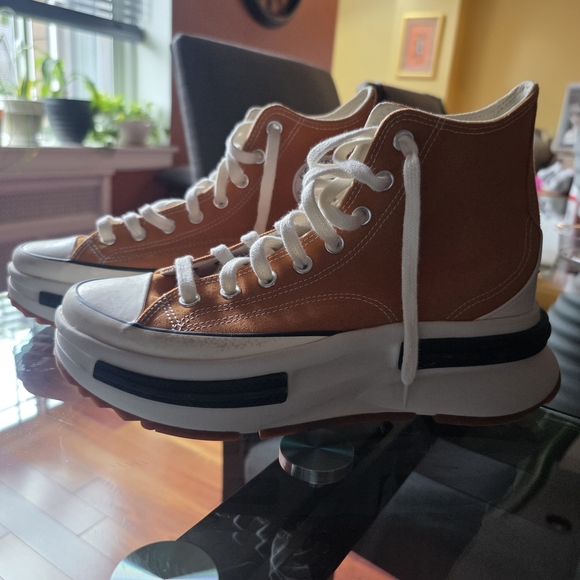 Orange High-Top Sneakers with White Laces - Picture 1 of 7